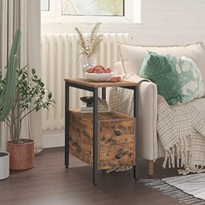 HOOBRO End Table, Set of 2, Recliner Side Table with 2 Drawer and Open Shelf, Narrow Nightstand for Small Space, in Living Room, Bedroom, Wood Look Accent Table, Rustic Brown and Black BF54BZP201G1