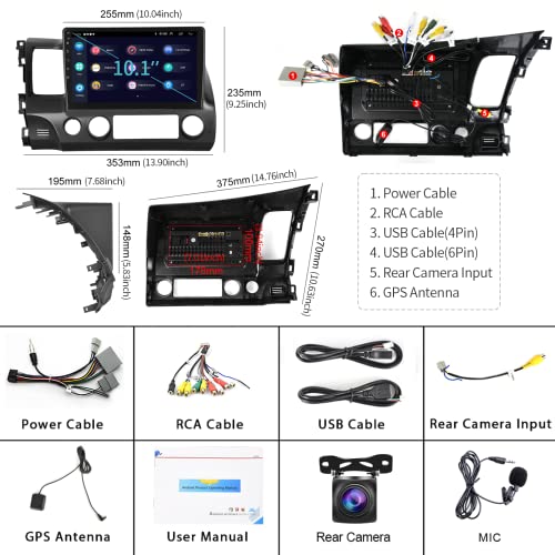 for Honda Civic 2006-2011 Wireless Carplay Android Car Stereo Support Wireless Android Auto with WiFi GPS Navigation AHD Backup Camera FM RDS Radio Receiver EQ HiFi Steering Wheel Controls