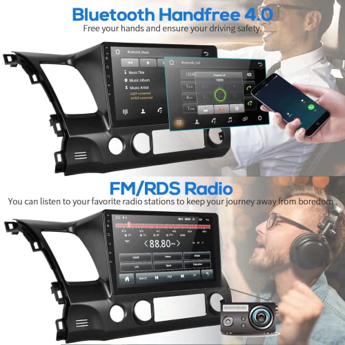 for Honda Civic 2006-2011 Wireless Carplay Android Car Stereo Support Wireless Android Auto with WiFi GPS Navigation AHD Backup Camera FM RDS Radio Receiver EQ HiFi Steering Wheel Controls