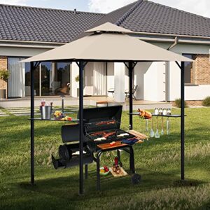 Warmally Grill Gazebo Replacement Canopy Roof, 5' x 8' Outdoor BBQ Gazebo Canopy Top Cover, Double Tired Grill Canopy Tent Cover with Durable Polyester Fabric, Fit for Model L-GG001PST-F, Khaki