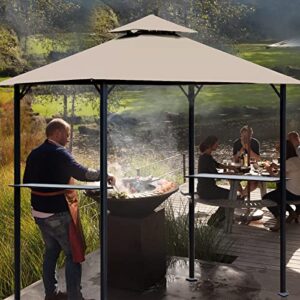 Warmally Grill Gazebo Replacement Canopy Roof, 5' x 8' Outdoor BBQ Gazebo Canopy Top Cover, Double Tired Grill Canopy Tent Cover with Durable Polyester Fabric, Fit for Model L-GG001PST-F, Khaki