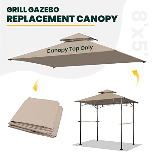 Warmally Grill Gazebo Replacement Canopy Roof, 5' x 8' Outdoor BBQ Gazebo Canopy Top Cover, Double Tired Grill Canopy Tent Cover with Durable Polyester Fabric, Fit for Model L-GG001PST-F, Khaki