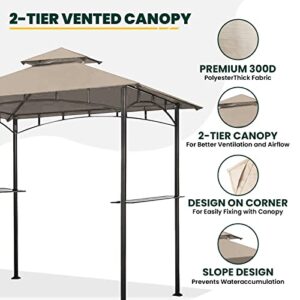 Warmally Grill Gazebo Replacement Canopy Roof, 5' x 8' Outdoor BBQ Gazebo Canopy Top Cover, Double Tired Grill Canopy Tent Cover with Durable Polyester Fabric, Fit for Model L-GG001PST-F, Khaki