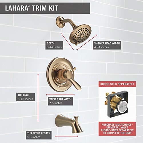 Delta Faucet Lahara 17 Series Dual-Function Tub and Shower Trim Kit with 5-Spray Touch-Clean Shower Head, Champagne Bronze T17438-CZ (Valve Not Included)