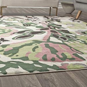 Rugs America White Green Floral Contemporary Rug May Flowers VA15B 5'0"X7'0" Area Rug