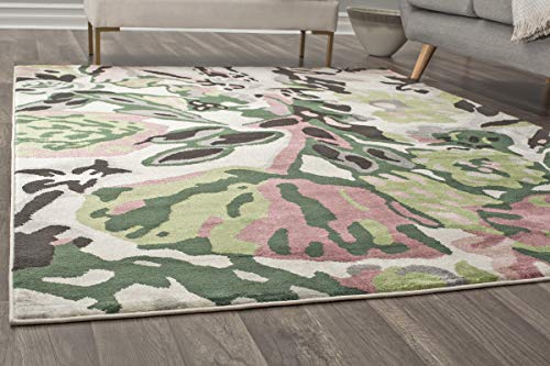 Rugs America White Green Floral Contemporary Rug May Flowers VA15B 5'0"X7'0" Area Rug