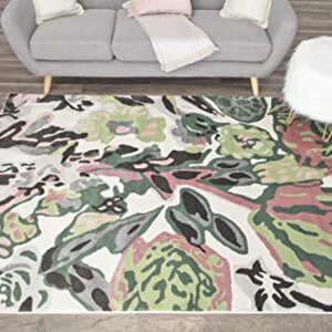 Rugs America White Green Floral Contemporary Rug May Flowers VA15B 5'0"X7'0" Area Rug