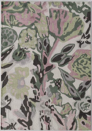 Rugs America White Green Floral Contemporary Rug May Flowers VA15B 5'0"X7'0" Area Rug