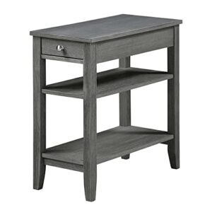convenience concepts american heritage 1 drawer chairside end table with shelves, dark gray wirebrush