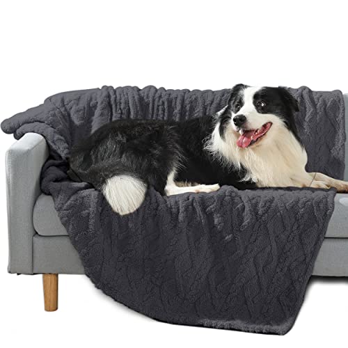 Waterproof Dog Blanket- Sofa Bed Couch Cover for Dogs,Reversible 3D Sherpa Pet Throw Blankets for Large Medium Small Dogs Puppies Cats,Pee Proof,Ultra Soft Cozy,Charcoal Grey,40”X60”