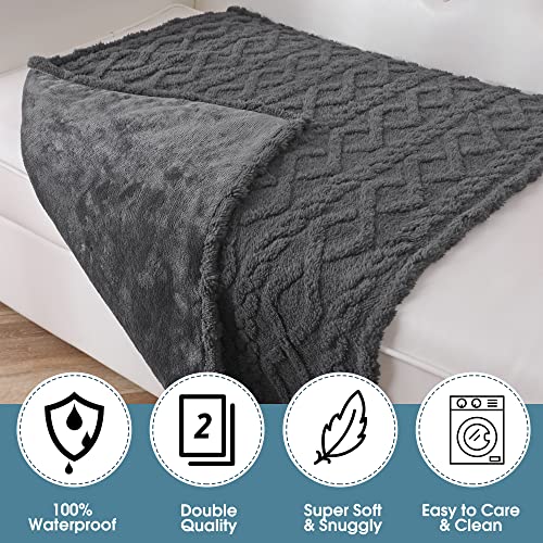 Waterproof Dog Blanket- Sofa Bed Couch Cover for Dogs,Reversible 3D Sherpa Pet Throw Blankets for Large Medium Small Dogs Puppies Cats,Pee Proof,Ultra Soft Cozy,Charcoal Grey,40”X60”