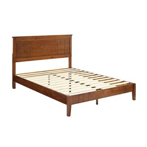 musehomeinc mid-century modern solid wooden platform bed with adjustable height headboard for bedroom,queen size wooden bed frame with headboard,wood slat support & no box spring needed