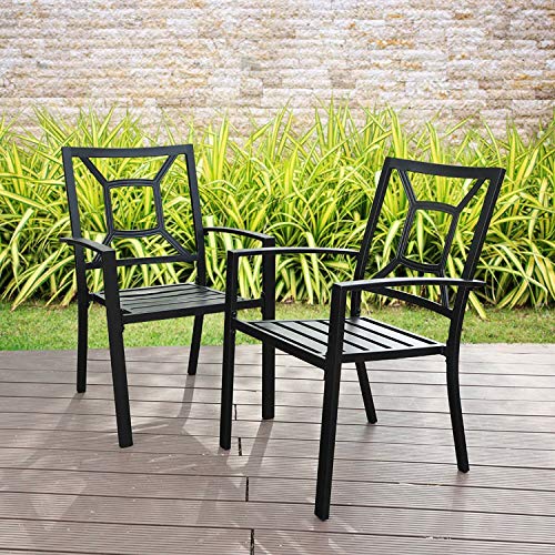 PHI VILLA 300lbs Wrought Iron Outdoor Patio Bistro Chairs with Armrest for Garden,Backyard - 2 Pack