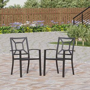 PHI VILLA 300lbs Wrought Iron Outdoor Patio Bistro Chairs with Armrest for Garden,Backyard - 2 Pack