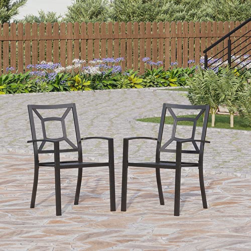 PHI VILLA 300lbs Wrought Iron Outdoor Patio Bistro Chairs with Armrest for Garden,Backyard - 2 Pack