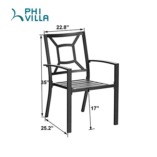 PHI VILLA 300lbs Wrought Iron Outdoor Patio Bistro Chairs with Armrest for Garden,Backyard - 2 Pack