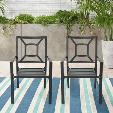 PHI VILLA 300lbs Wrought Iron Outdoor Patio Bistro Chairs with Armrest for Garden,Backyard - 2 Pack