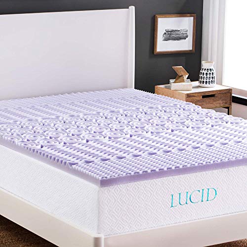 Lucid 2 Inch Mattress Topper King – Memory Foam Mattress Topper King – 5 Zone Lavender Infusion – CertiPur Certified Foam