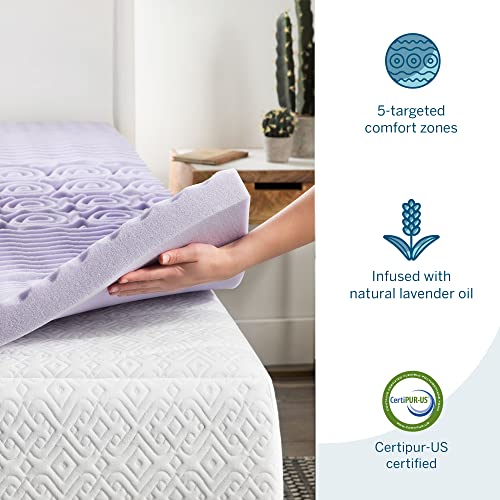 Lucid 2 Inch Mattress Topper King – Memory Foam Mattress Topper King – 5 Zone Lavender Infusion – CertiPur Certified Foam