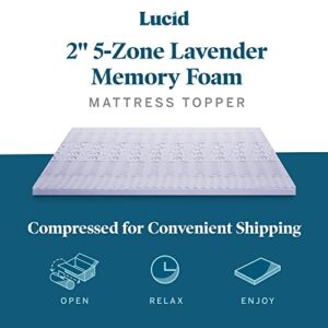 Lucid 2 Inch Mattress Topper King – Memory Foam Mattress Topper King – 5 Zone Lavender Infusion – CertiPur Certified Foam