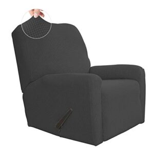 easy-going recliner stretch sofa slipcover sofa cover 4-pieces furniture protector couch soft with elastic bottom spandex jacquard ( recliner,dark gray)