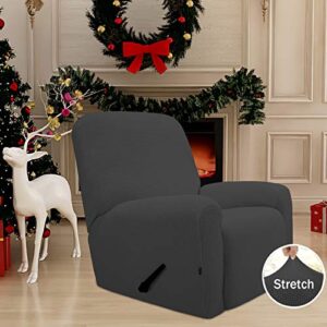 Easy-Going Recliner Stretch Sofa Slipcover Sofa Cover 4-Pieces Furniture Protector Couch Soft with Elastic Bottom Spandex Jacquard ( Recliner,Dark Gray)