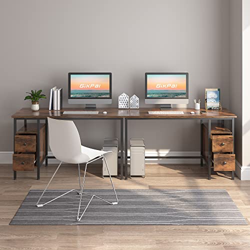 GIKPAL Computer Desk for Home Office, Study Writing Desk with 2 Drawers, Desk with Storage for Bedroom 47 inch, Black/Rustic Brown (Rustic Brown)