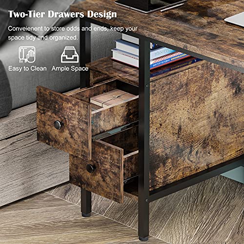 GIKPAL Computer Desk for Home Office, Study Writing Desk with 2 Drawers, Desk with Storage for Bedroom 47 inch, Black/Rustic Brown (Rustic Brown)