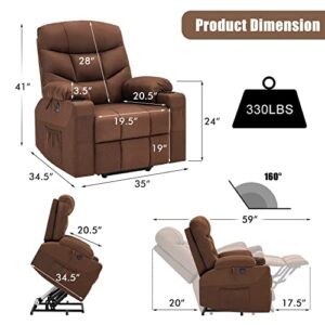 CDCASA Power Lift Recliner Chair for Elderly Electric Massage Sofa with Heated,Side Pockets,Cup Holders, USB Ports, Remote Control,Fabric Living Room Reclining Bed, Brown