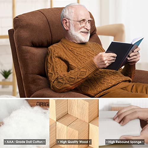 CDCASA Power Lift Recliner Chair for Elderly Electric Massage Sofa with Heated,Side Pockets,Cup Holders, USB Ports, Remote Control,Fabric Living Room Reclining Bed, Brown