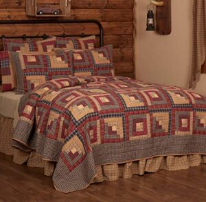 vhc brands millsboro queen quilt 94wx94l log cabin country rustic lodge design, burgundy