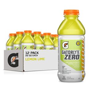 gatorlyte zero electrolyte beverage, lemon lime, zero sugar hydration, specialized blend of 5 electrolytes, no artificial sweeteners or flavors, 20oz bottles (12 pack)​