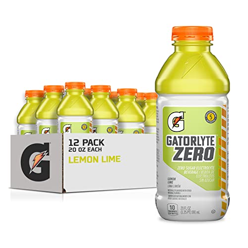 Gatorlyte Zero Electrolyte Beverage, Lemon Lime, Zero Sugar Hydration, Specialized Blend of 5 Electrolytes, No Artificial Sweeteners or Flavors, 20oz Bottles (12 Pack)​