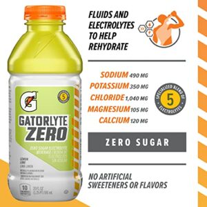 Gatorlyte Zero Electrolyte Beverage, Lemon Lime, Zero Sugar Hydration, Specialized Blend of 5 Electrolytes, No Artificial Sweeteners or Flavors, 20oz Bottles (12 Pack)​