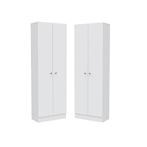 Home Square 2 Piece Multi Storage Pantry Cabinet Set in White