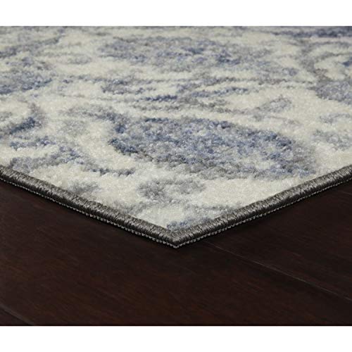 Maples Rugs Blooming Damask Non Slip Runner Rug For Hallway Entry Way Floor Carpet [Made in USA], 2 x 6, Grey/Blue