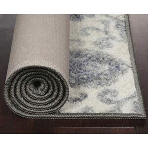 Maples Rugs Blooming Damask Non Slip Runner Rug For Hallway Entry Way Floor Carpet [Made in USA], 2 x 6, Grey/Blue