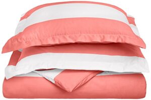 cabana stripe kids wrinkle resistant cotton blend 600 thread count full/queen 3-piece duvet cover set, pink