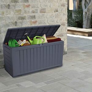 Keter Marvel Plus 71 Gallon Resin Outdoor Box for Patio Furniture Cushion Storage, Grey