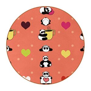 coasters for drinks funny sleepy panda coffee and hearts pattern leather round mug cup pad mat for protect furniture, heat resistant, kitchen bar decor, set of 6