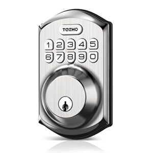 teeho te001 keyless entry door lock with keypad – smart deadbolt lock – front door lock with 2 keys – auto lock – easy installation – satin nickel