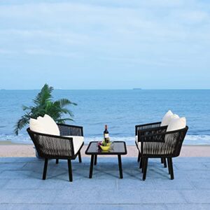 Safavieh Outdoor Collection Belmi Wicker Cushion 4-Piece Rope Patio Backyard Living Set PAT7517B, Black/Beige