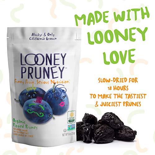 Looney Pruney Organic Pitted Dried Prunes for the Entire Family | Always California-Grown | Kosher | No Added Sugar & No Preservatives (6 pack)