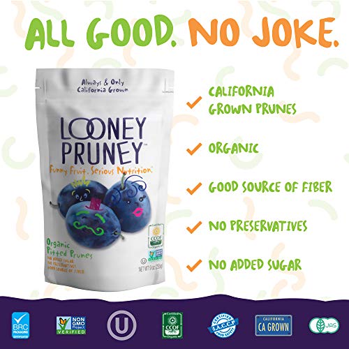 Looney Pruney Organic Pitted Dried Prunes for the Entire Family | Always California-Grown | Kosher | No Added Sugar & No Preservatives (6 pack)