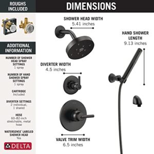 Delta Faucet Trinsic 3-Setting Matte Black Shower System Including Black Shower Head, Handheld Shower, Shower Handle, Shower Diverter and Shower Valve Kit, Delta Shower Trim Kit, Matte Black