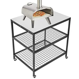 weashume three-shelf movable food prep and work cart table stainless steel grill cart modular table with wheels commercial kitchen table heavy duty grill cart outdoor cart 31.5″×24″×35.5″