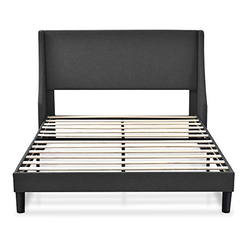 Allewie Full Size Bed Frame, Platform Bed Frame with Upholstered Headboard, Modern Deluxe Wingback, Wood Slat Support, Mattress Foundation, Dark Grey