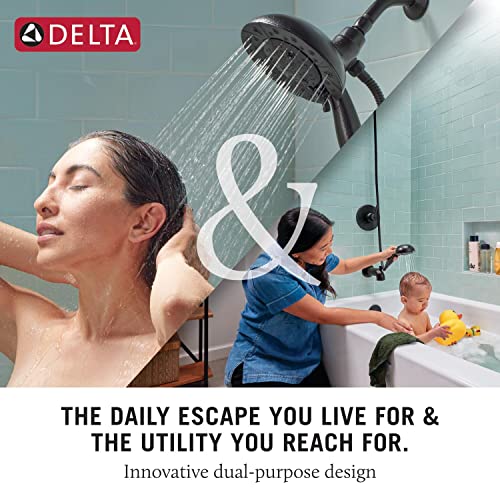 Delta Faucet 5-Spray In2ition Dual Matte Black Shower Head with HandHeld Spray, H2Okinetic Shower Head with Hose, Showerheads, Magnetic Docking, Matte Black 58474-BL25