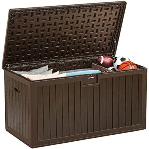 yitahome xl 150 gallon large deck box,outdoor storage for patio furniture cushions,garden tools and pool toys with flexible divider,waterproof,lockable (brown)
