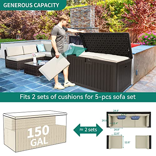 YITAHOME XL 150 Gallon Large Deck Box,Outdoor Storage for Patio Furniture Cushions,Garden Tools and Pool Toys with Flexible Divider,Waterproof,Lockable (Brown)
